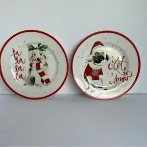 Ciroa Dining Dog Christmas Plates Set Of Appetizers Ceramic